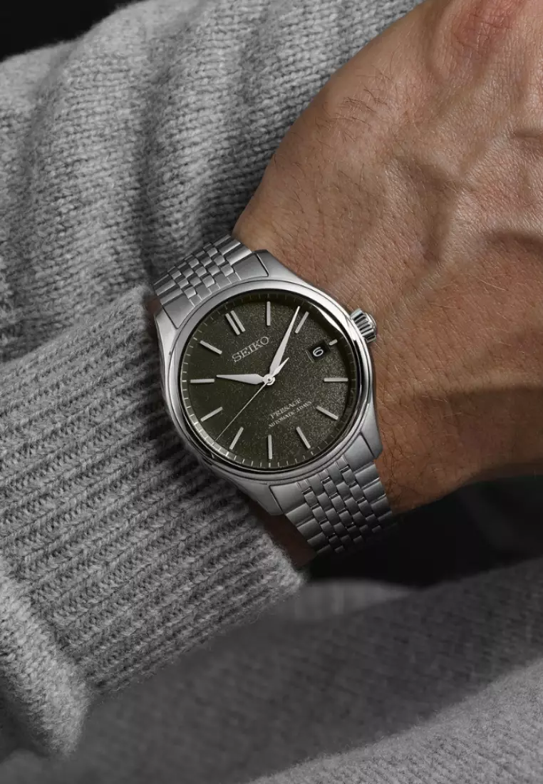 Seiko Presage Classic Series Date Display ‘Sensaicha’ Grey Green Dial Stainless Steel Band Automatic Watch SPB465J1