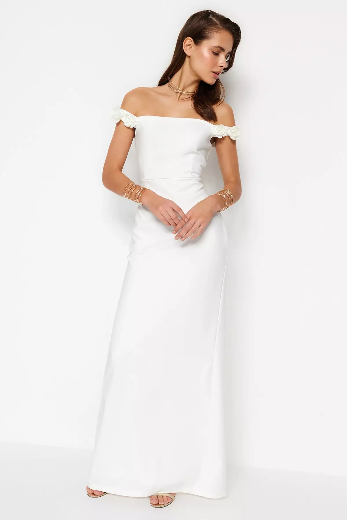 Floral Applique Evening Dress