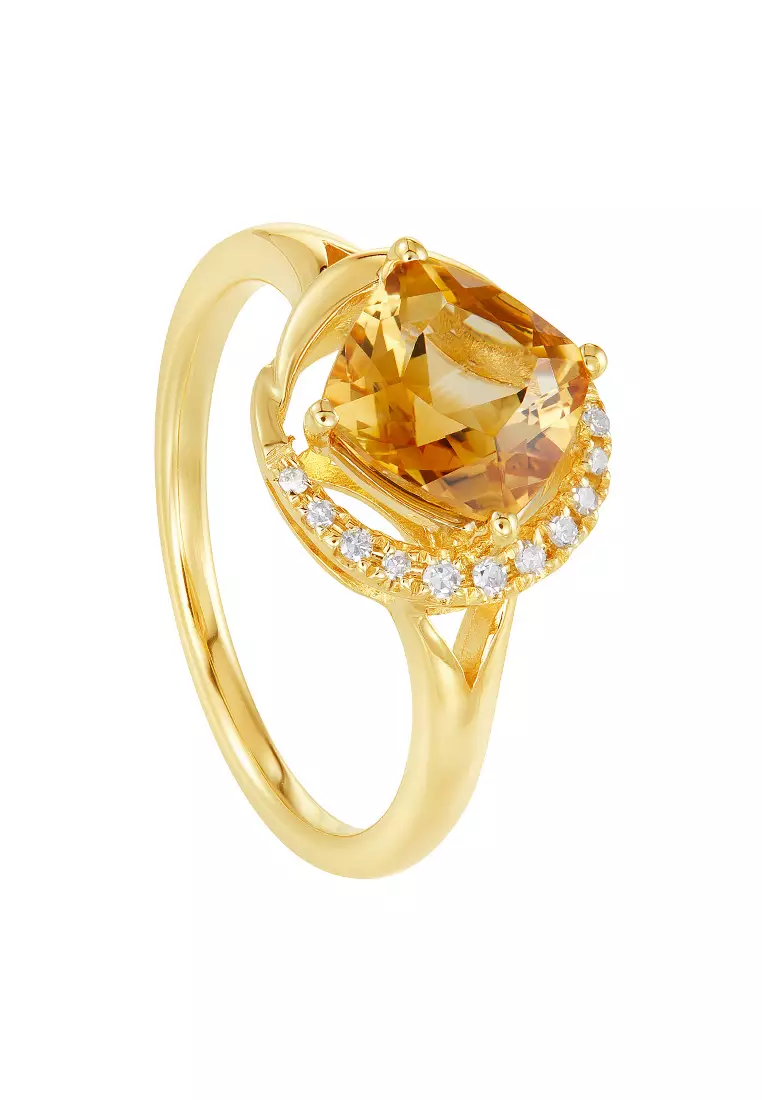 Buy HABIB HABIB Cushion Cut Citrine and Round Diamond Ring in 375