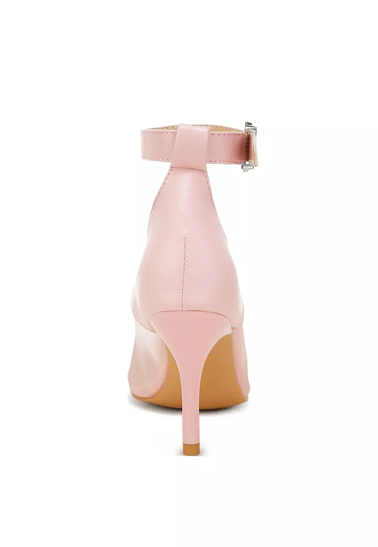 粉紅色尖頭踝帶高跟鞋