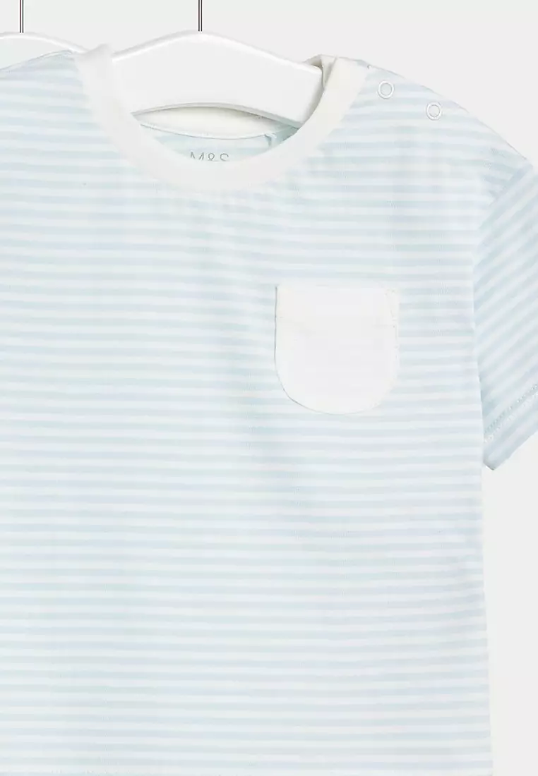 2pk Pure Cotton Striped & Plain T-Shirts
