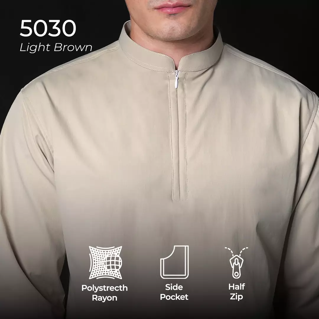 Casella Baju Koko Kurta Lengan ¾ Zipper Premium Quality 5030 Light Brown