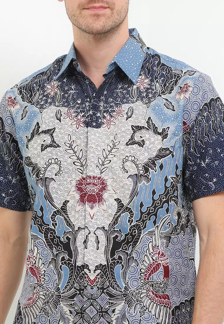 Hem Batik Pria Lengan Pendek Furing Marino Lining Blue