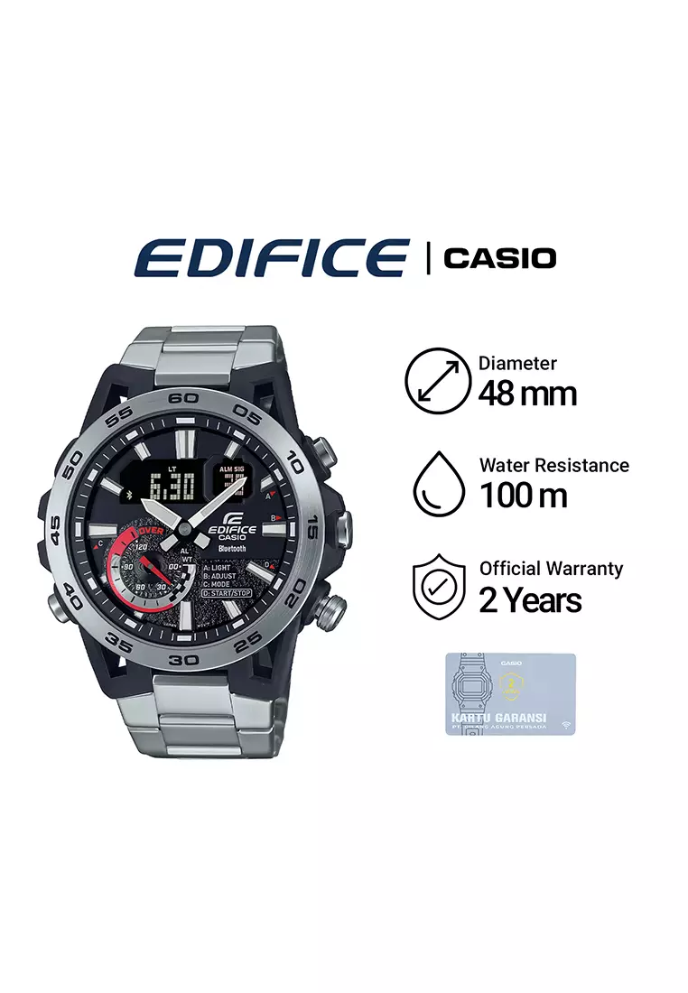 Casio Edifice Sospensione ECB-40D-1A Jam Tangan Analog Digital Pria Smartphone Link - All Stainless Steel