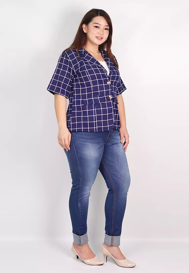 Plus Size Blazer Amara Check Navy