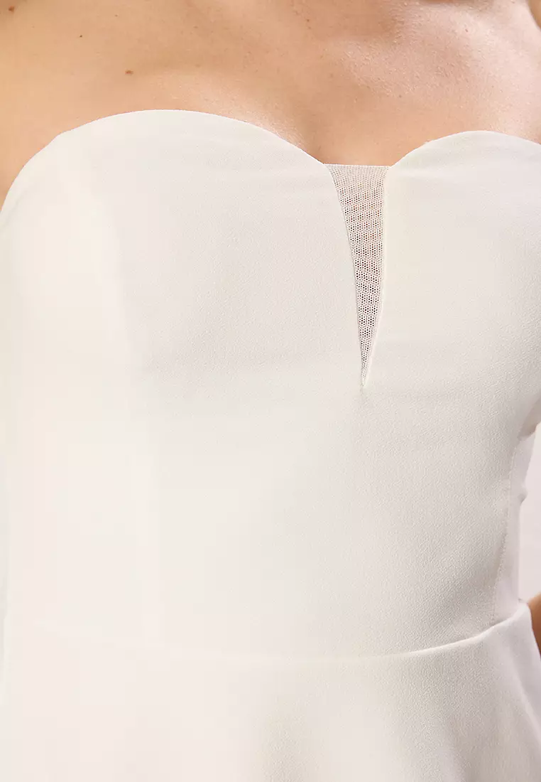 White Strapless Balloon Skirt Woven Mini Stylish Dress