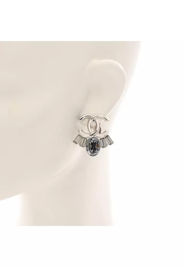 Chanel Pre-Loved Chanel coco mark earrings crystal Silver blue