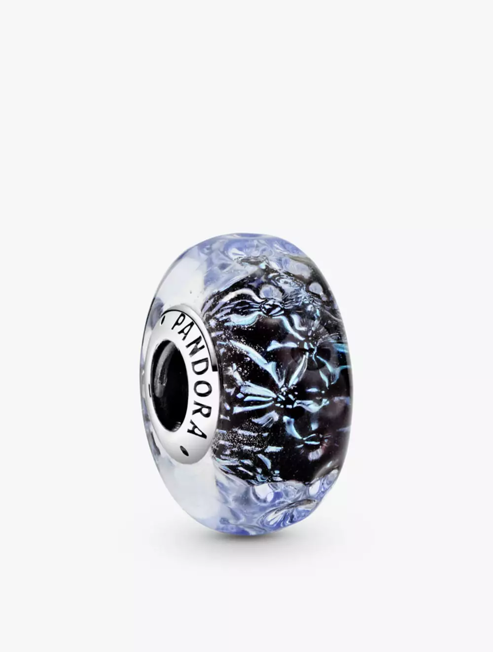 Wavy Dark Blue Murano Glass Ocean Charm - Silver