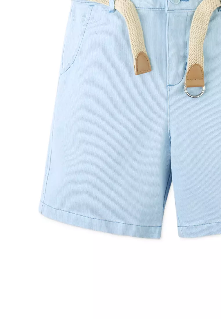 Sam Regular Fit Bedford Cord Shorts with Braided Cotton Belt