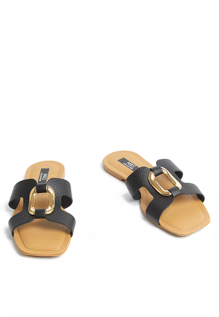 Leather Ring Detail Flat Sliders