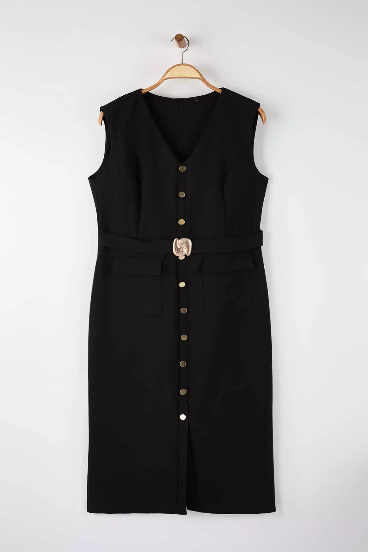 Special Collection Black Belted Accessory Detailed Midi Woven Dress Tbbaw26Ah00094