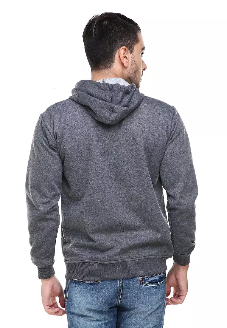 Clover Jaket Sweater Hoodie Polos Pria Casual Plain Jacket Material Fleece ORIGINAL - Dark Gray