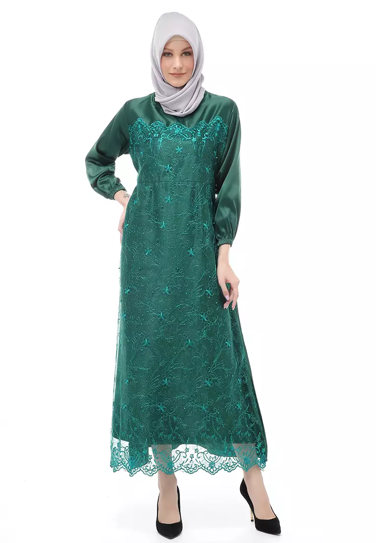 Monita Gamis Brokat Tile Wanita Muslimah Regular Fit - GreenBottle