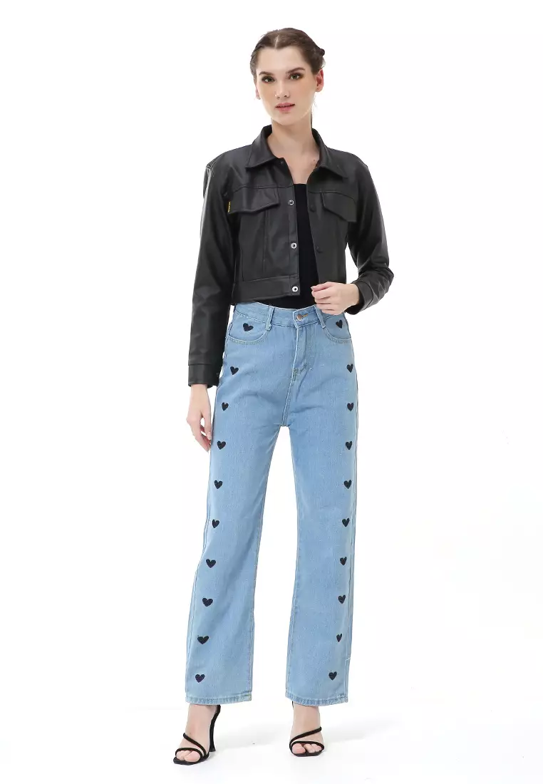 Poppy Outerwear Wanita Jaket Kulit Crop Oversize Big Pocket Material Leather ORIGINAL - Black