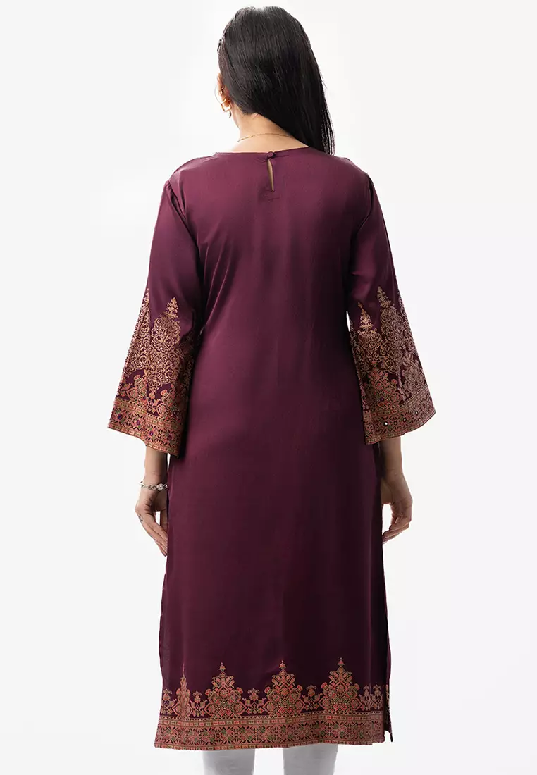 Le Reve 栗色印花直筒长袖外套