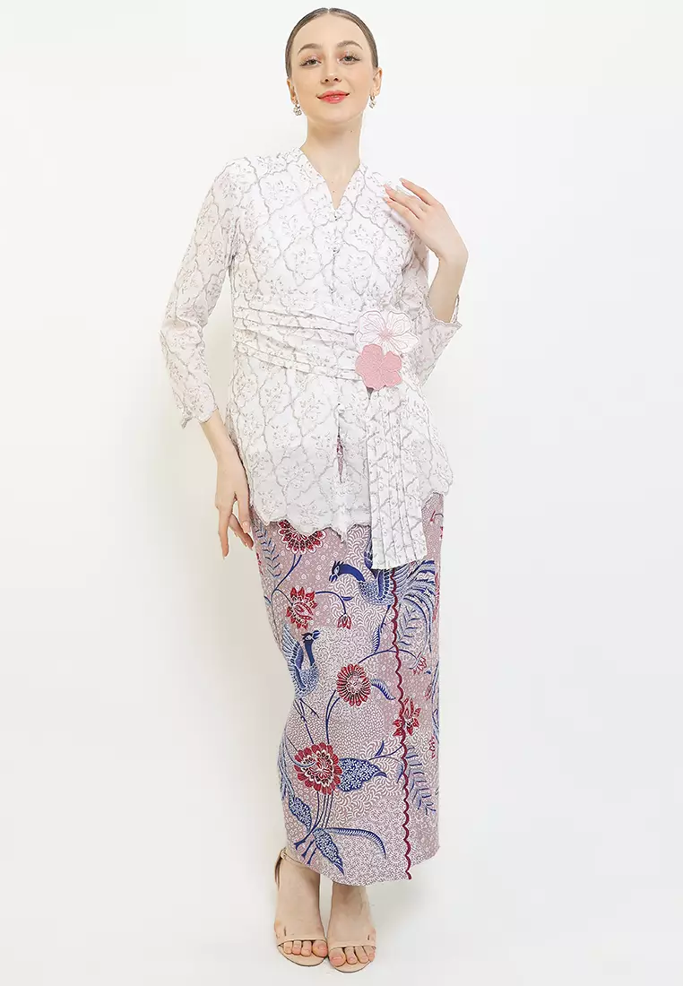 Blouse Atasan Kebaya Kutubaru Modern Wanita Kartini Jamira White Lengan Panjang