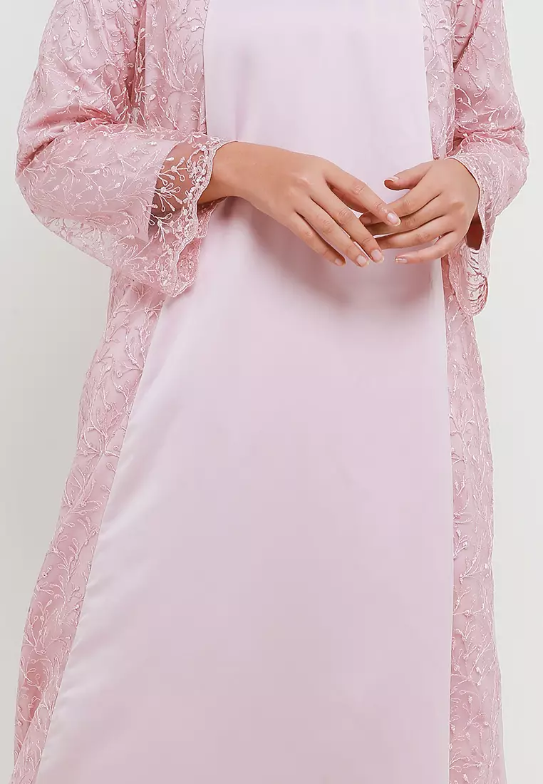 MFMW Sakinah Midi Dress Gamis Brukat Dusty Rose