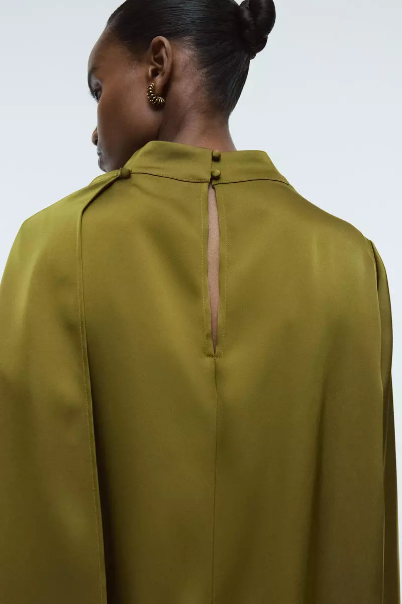 Shawl-detail satin blouse