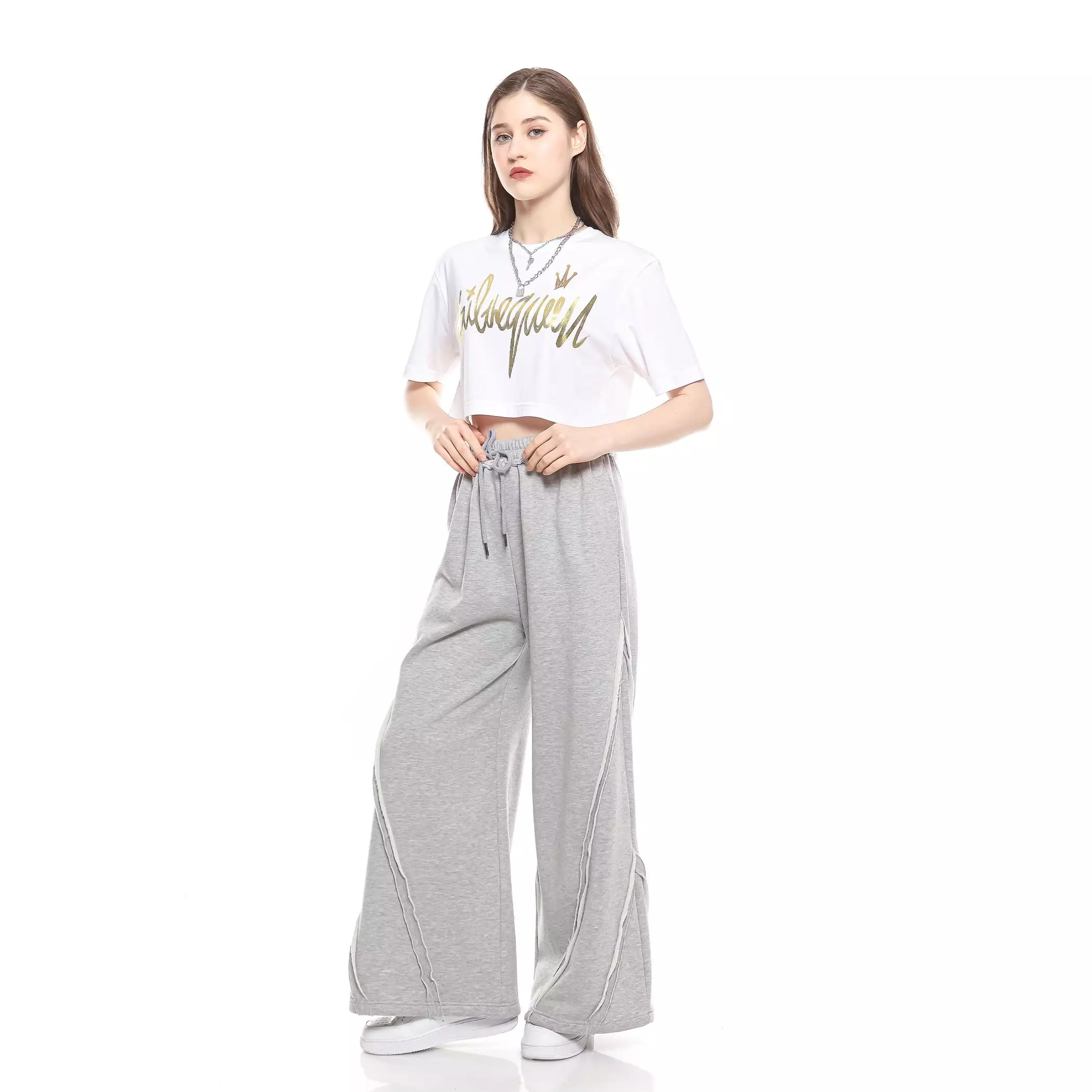 Enough For Today - Kaos Crop Oversize Wanita HailtheQueen Putih Gold