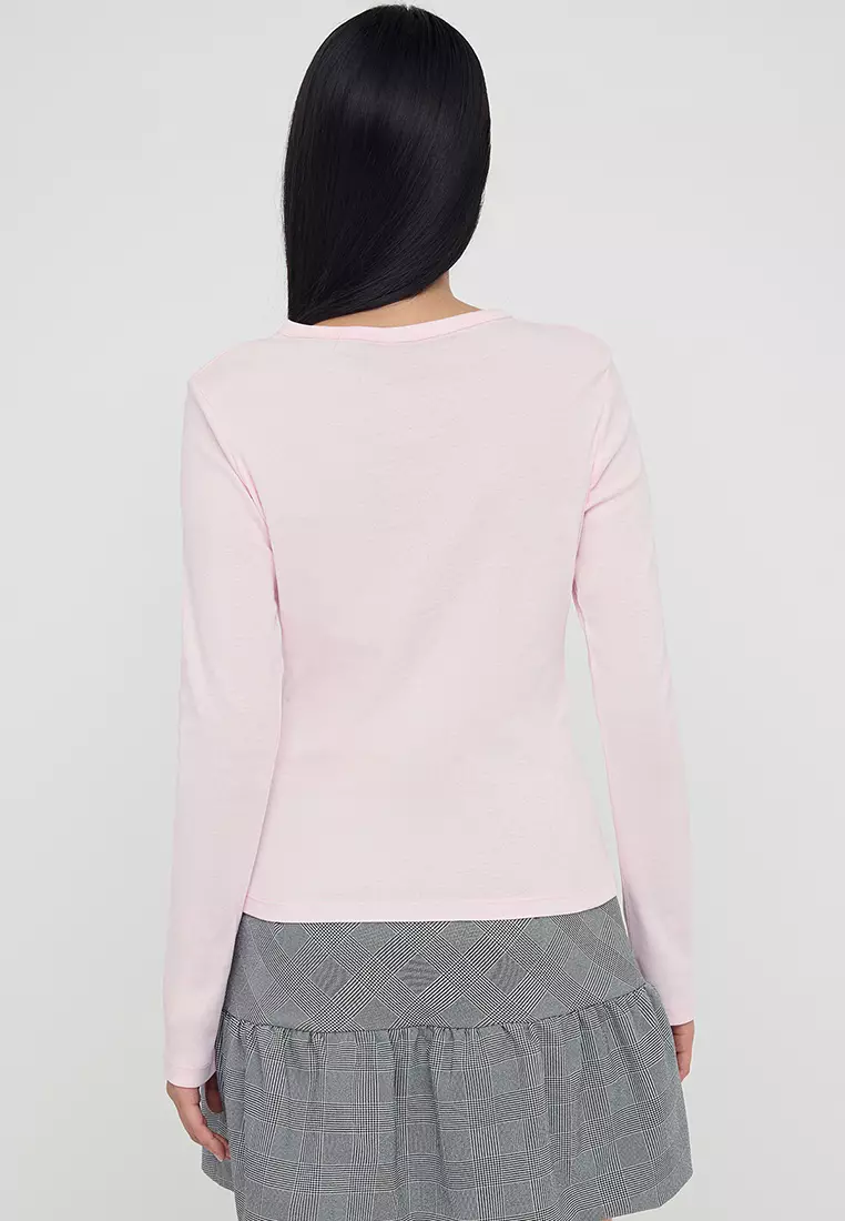 Teen Wardrobe Essentials – Pink Button-Down Stretchy Knit Blouse | Twoaw26Bz00007
