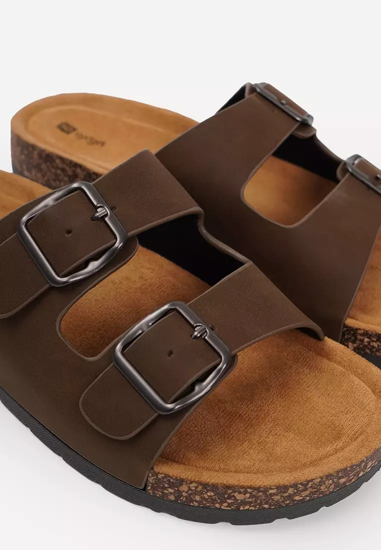 Men's Double Band Cork Sole Slides