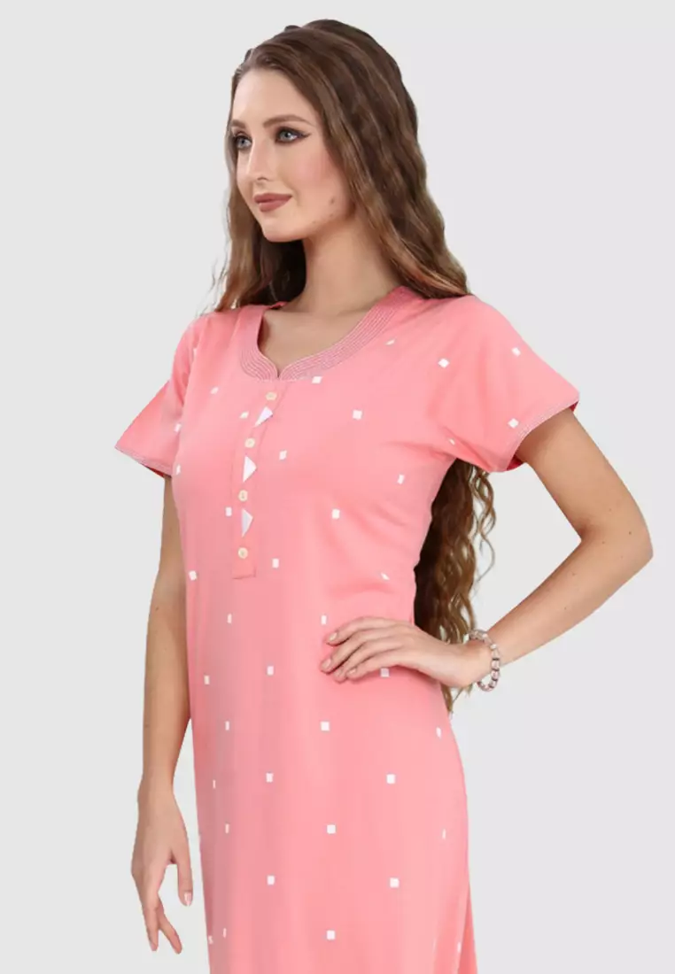 Buy Sweet Dreams Long Button Up Neckline Pure Cotton Nighty in Peach 2024  Online