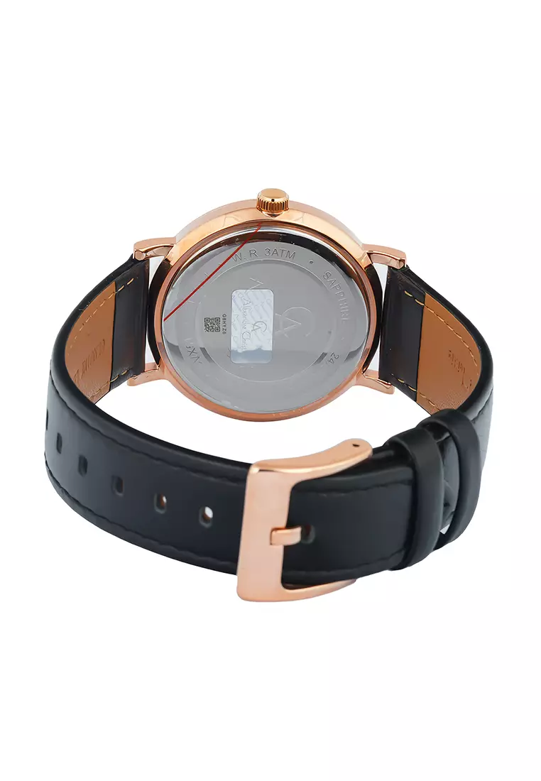 Alexandre Christie Sapphire - Jam Tangan Analog Pria - Rosegold Case Black Leather Strap - 8698 MHLRGSLBA