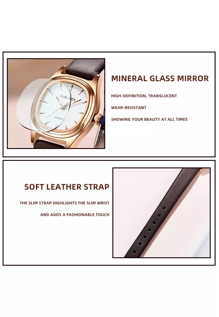 Jam Tangan Wantia Casual Fashion Dial Kotak Analog Quartz Strap  Leather Jam Tangan Cewek coffee