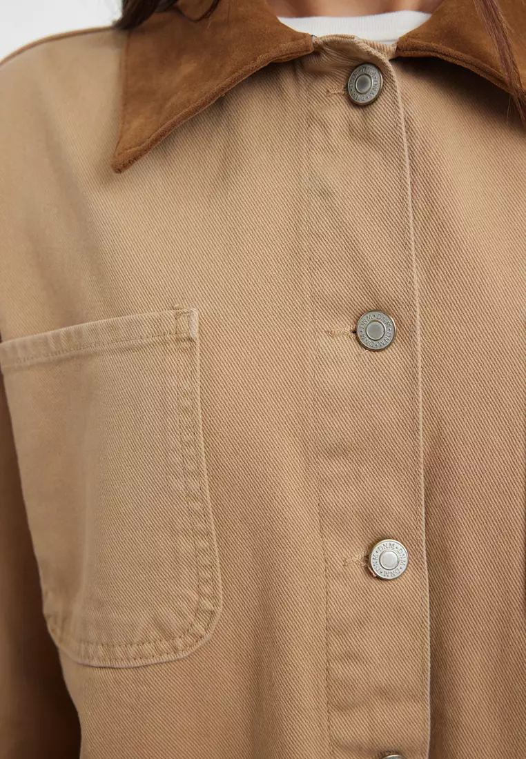 Denim Jacket with Suede Collar