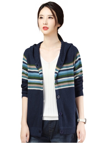 A-IN GIRLS navy Striped Colorblock Hooded Knitted Jacket 93B24AAB431B75GS_1