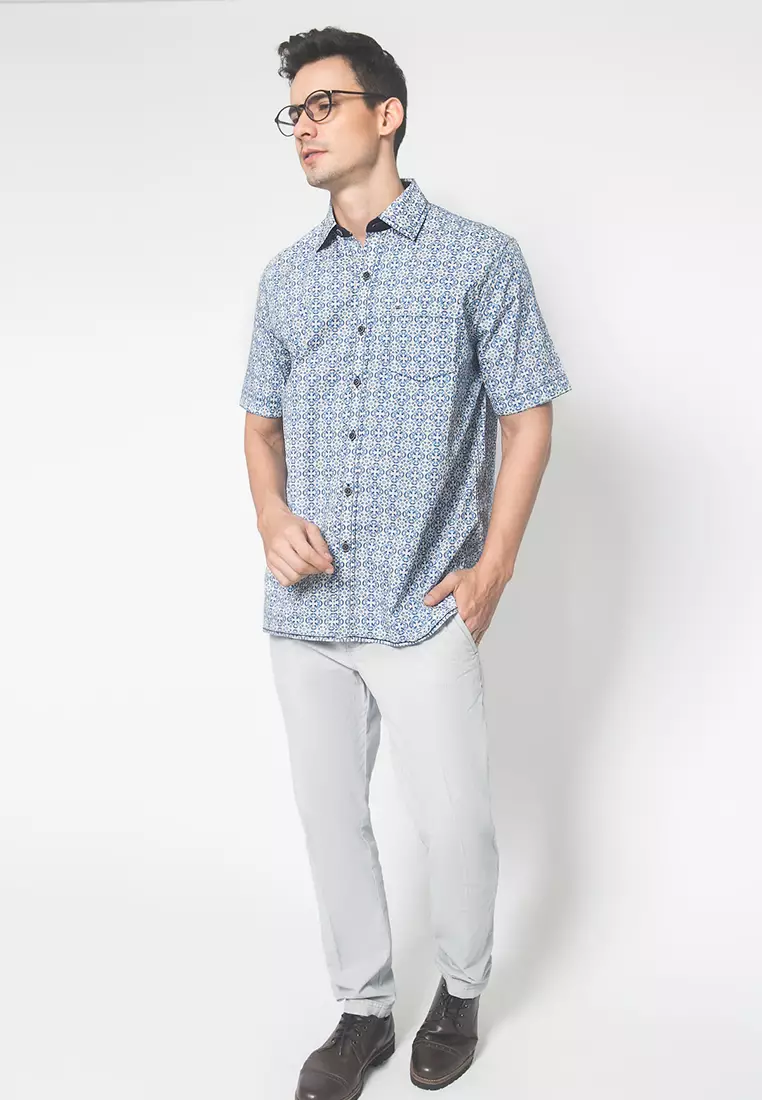 LGS - Kemeja Casual - Pria - Motif Batik - Putih - Regular Fit - CSH.272.S570.1214.C