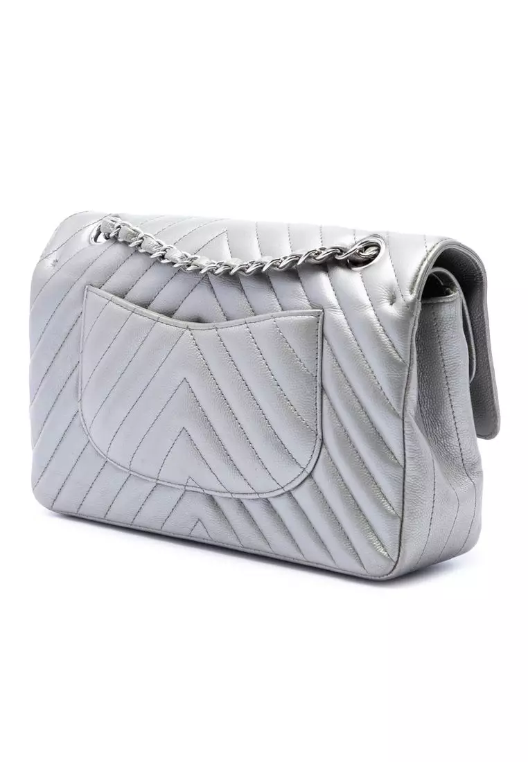 Pre-Loved Chanel Medium Classic Chevron Metallic Caviar Double Flap