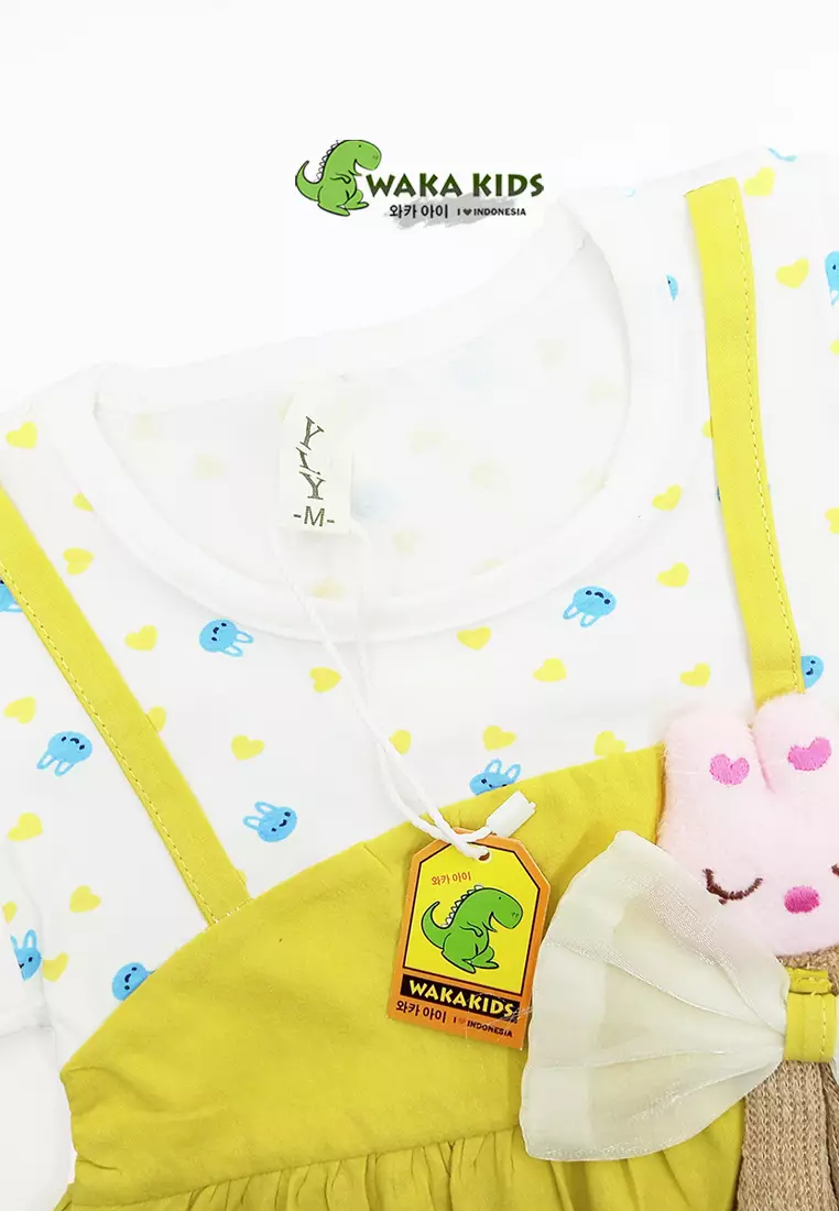 Wakakids Dress Bayi Anak Perempuan Lengan Pendek Katun Love Rabbit Pita 4484 Venrc Akula Hijau
