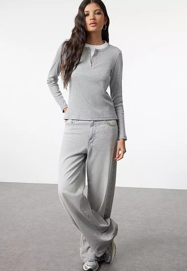 Color Block Collar Henley Top