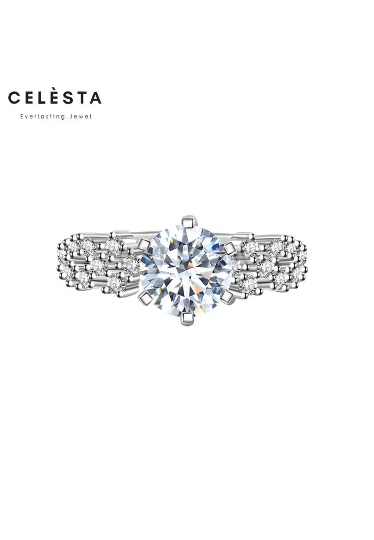 Berlian Moissanite Le Belle Ring [GRA CERTIFICATE MOISSANITE DIAMOND] - Cincin Moissanite Diamond 1 CT 925 Silver Celesta by Her Jewellery