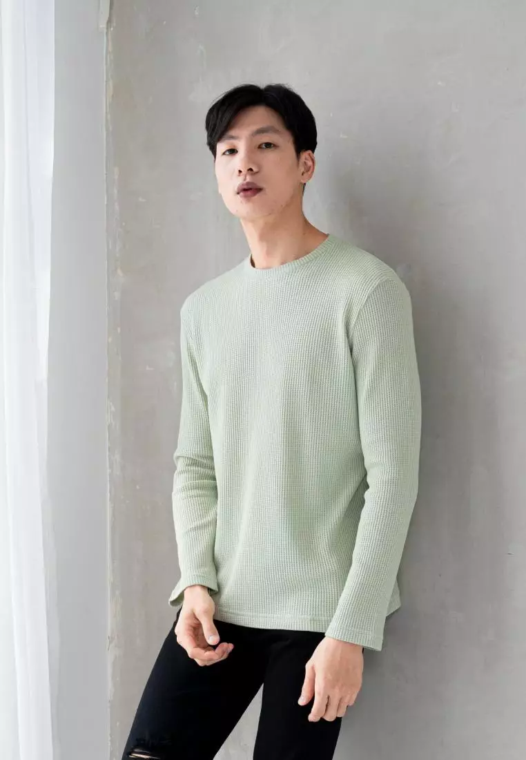 Kale Raffle Light Green / Kaos Polos Tekstur Lengan Panjang Pria / Unisex