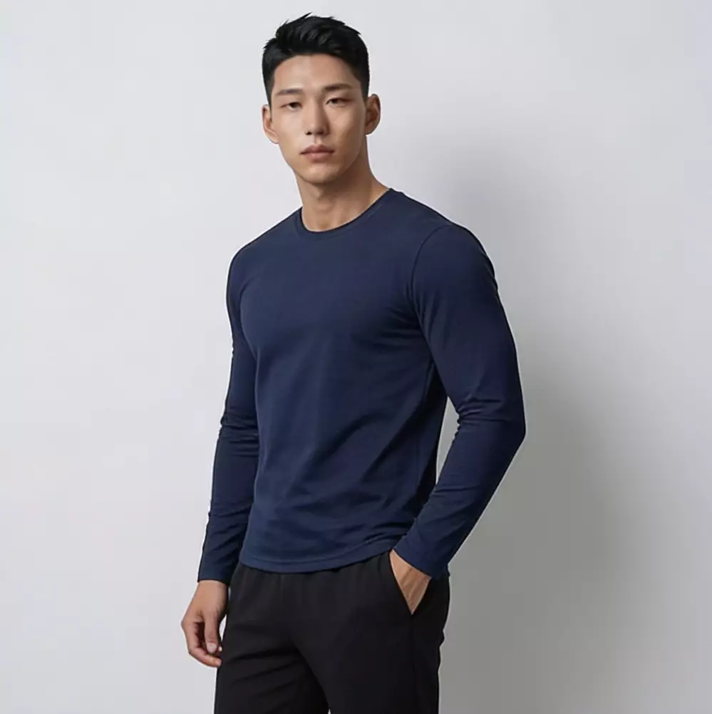 THIRDDAY Kaos Lengan Panjang Pria Logo Katakana Japanese Style - Long Sleeve T-Shirt Pria navy Bahan Premium Instacool MTZ66