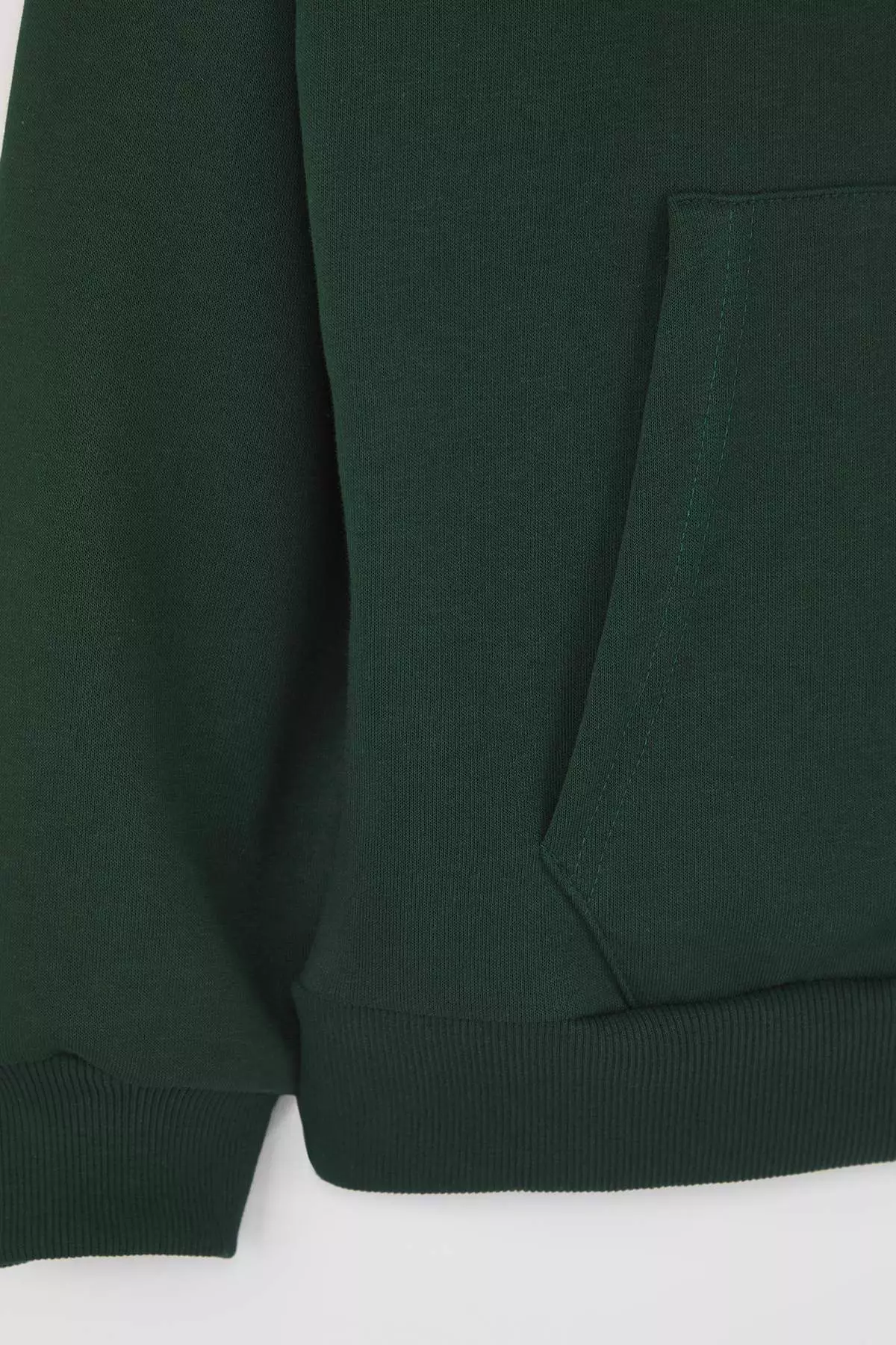 Dark Green Oversize/Wide Cut Zippered Basic Non-Raising Sweatshirt-Cardigan
