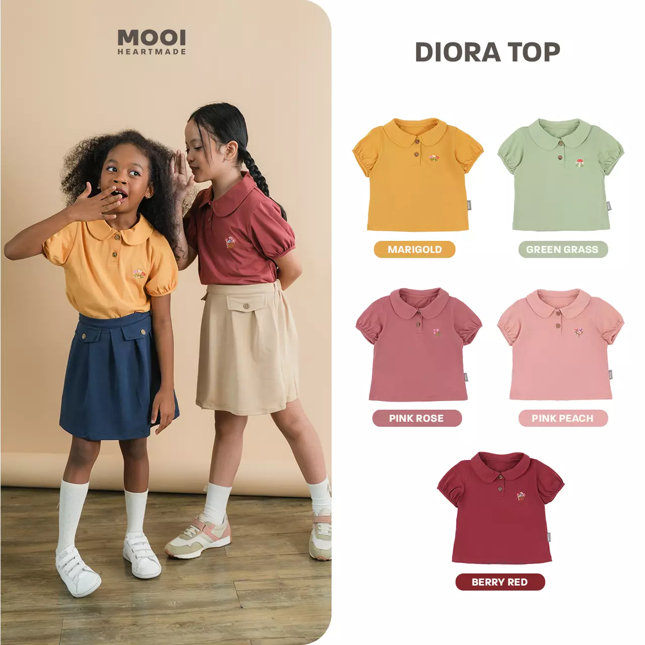 Mooi Atasan Anak Perempuan Diora Top - Green Grass