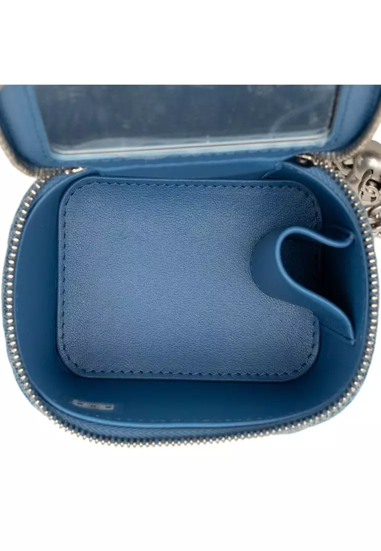 Pre-Loved Chanel Mini Quilted Denim Camellia Sweetheart Vanity Case With Chain