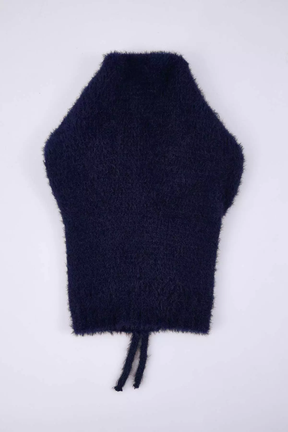 Soft Textured Navy Blue Tie-Up Head-Wrapping Balaklava Knitwear Beanie Twoaw26Br2