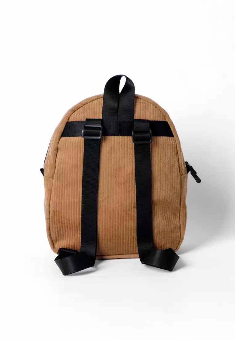 Tas Ransel Wanita Bahan Corduroy Penutup Resleting Celine Series Coklat Tua