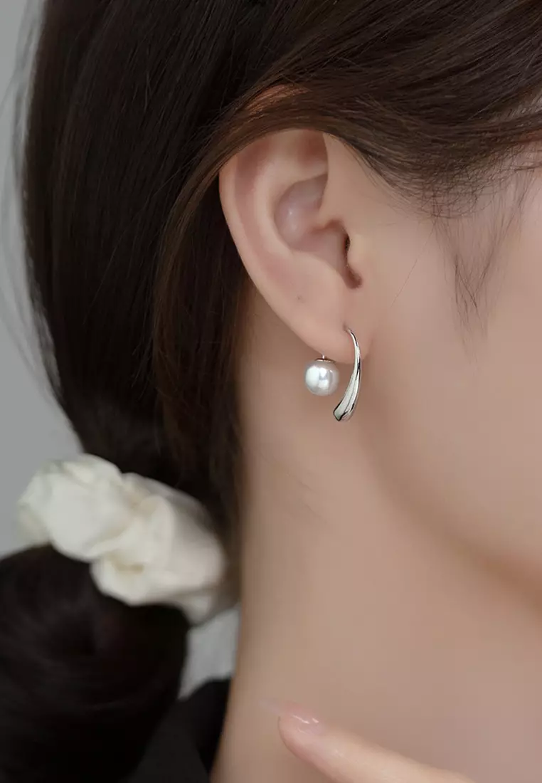 925 Silver Water Drop Design Faux Pearl Earrings JW AR-M00927