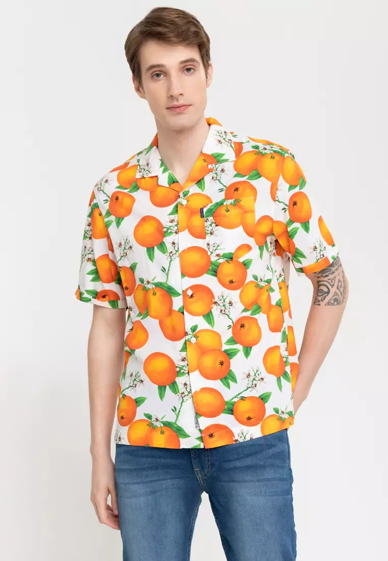 Cotton Button Front Shirt - Lemons and Oranges