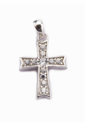 SHANTAL JEWELRY grey and white and silver Cubic Zirconia Silver Thick Cross Necklace SH814AC97FXUSG_1