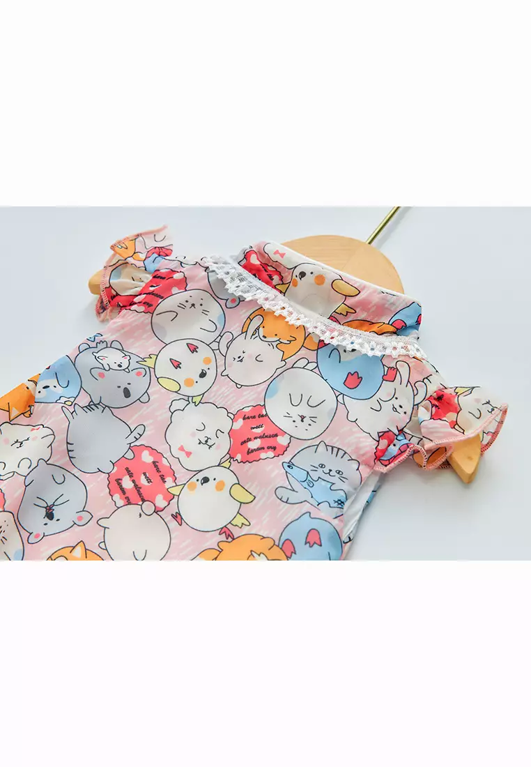 Purrfect Family Paws Baby Girl Pink Cats Cheongsam Bodysuit n Headwrap Set Family Wear 0821