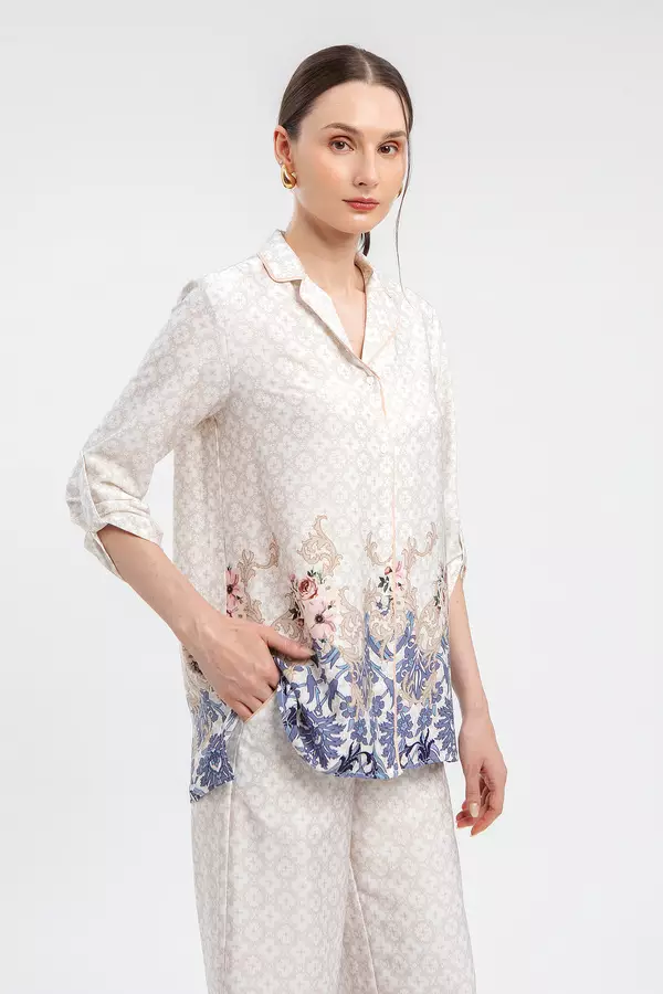 MANZONE X MINIMAL - Aighar - Floral Print Pajama Shirt - Navy Warna Navy