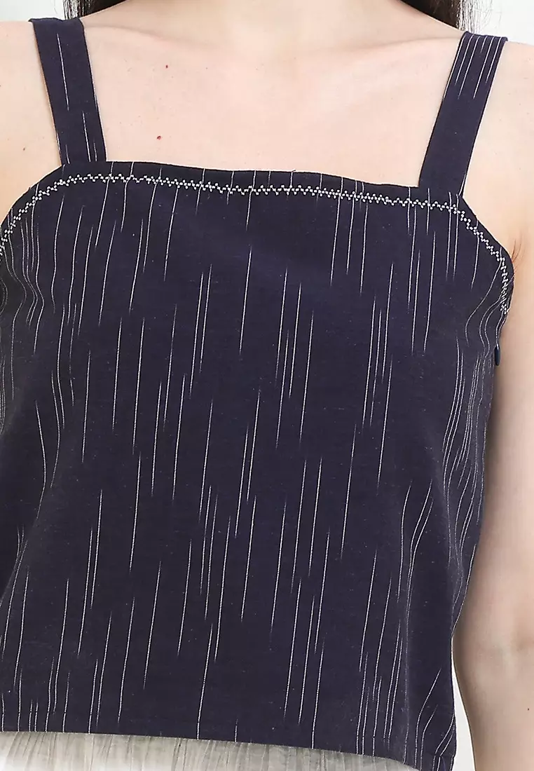 Sleeveless Inner Top Atasan Wanita Batik Lurik Binar Spesial JFW Collection Elea Navy [Tanpa Setelan]