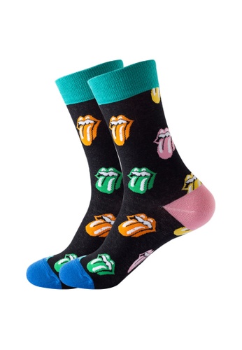 Kings Collection black Playful Tongue Pattern Cozy Socks (One Size) HS202266 81811AAEDB1D3AGS_1