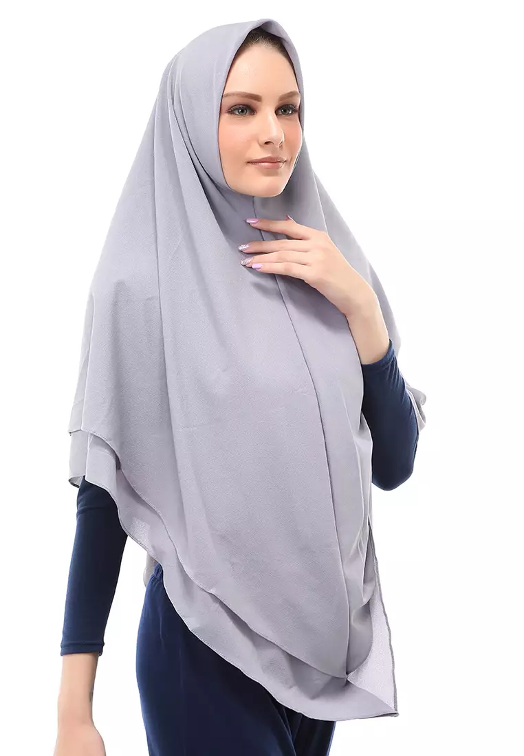 Layla Jilbab Syar'i Jumbo Motif Polos Relaxed Fit - Silver